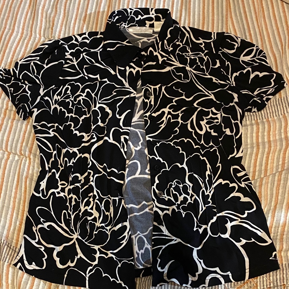 Floral Black and White Button Down Shirt